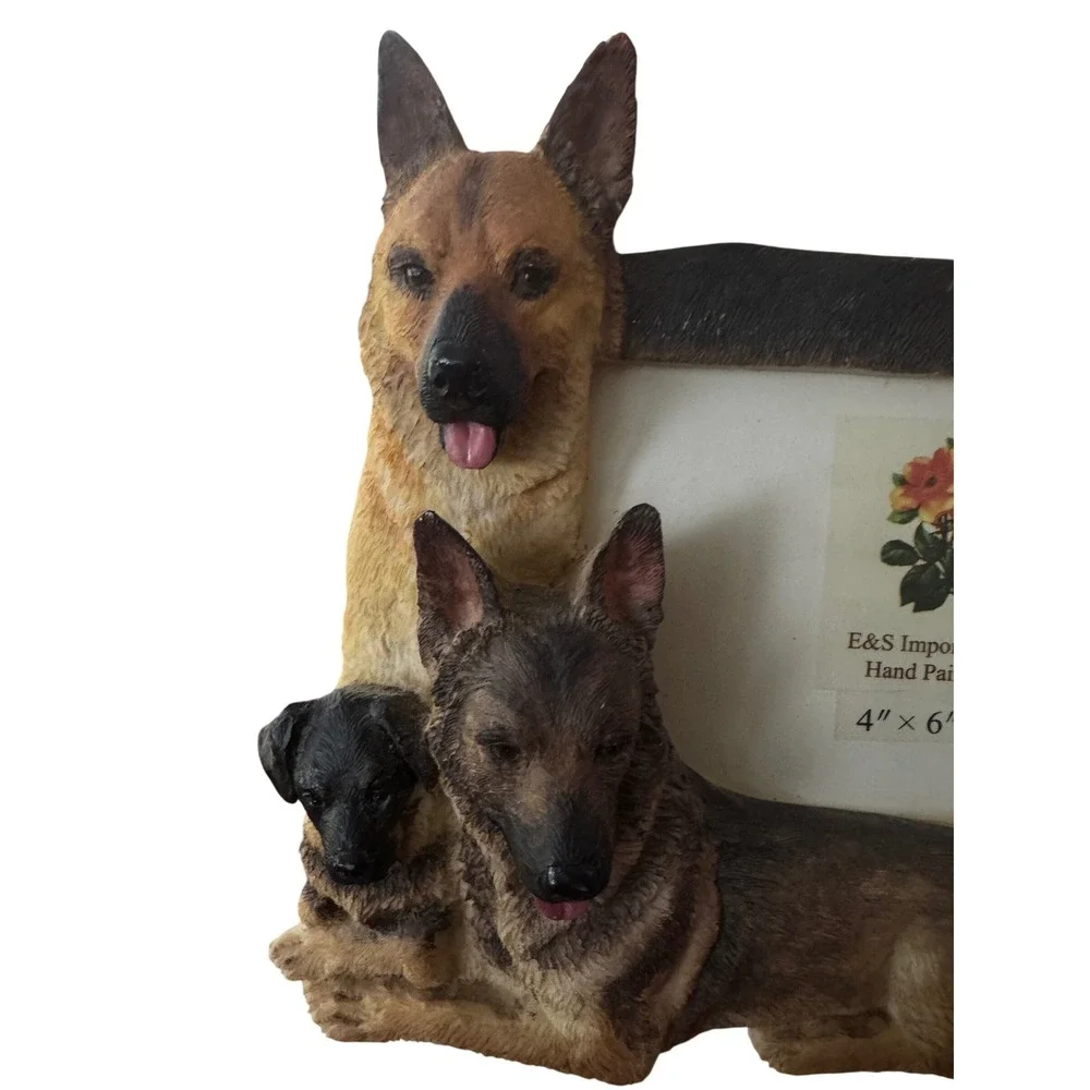 E&S Imports German Shepherd Dog 3D Hand Painted Resin Picture Frame Vintage EUC